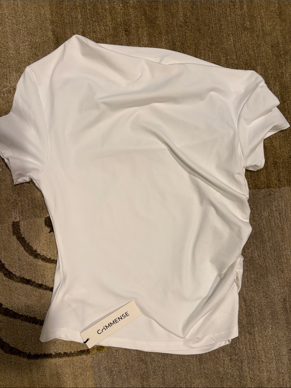 Commense White Ruched Off Shoulder Dressy Top